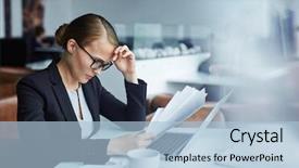  Presentation with busy work - Presentation design having thinking hard seated in lounge background and a light blue colored foreground