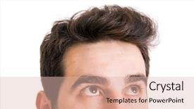  Presentation with man looking up happy - Audience pleasing slides consisting of thinking head - young man looking up backdrop and a lemonade colored foreground