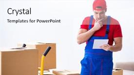  Presentation with managing finances during and after college - Theme having thinking man - contractor worker moving boxes background and a cool aqua colored foreground