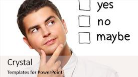  Presentation with yes - Presentation theme having thinking man - portrait of a young businessman background and a lemonade colored foreground