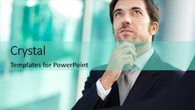  Presentation with outdoor mall - Theme featuring thinking man - thoughtful male manager outdoor background and a seafoam green colored foreground