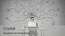  Presentation with clock and desk - Presentation design enhanced with magnifying optical glass with anchorman background and a light blue colored foreground