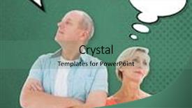  Presentation with older couple - Theme enhanced with thinking older couple with arms crossed against green background and a ocean colored foreground