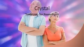  Presentation with older couple - Cool new presentation design with thinking older couple with arms crossed against valentines heart pattern backdrop and a light blue colored foreground