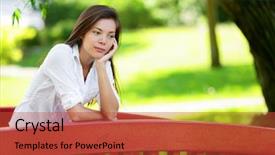  Presentation with sad woman lonely - Cool new presentation theme with thinking outside wondering about life backdrop and a red colored foreground