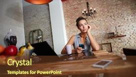  Presentation with desk - Audience pleasing theme consisting of thinking people - daydreaming woman sitting at desk backdrop and a  colored foreground