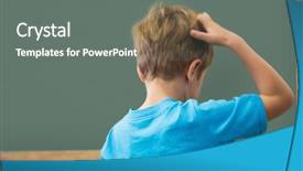  Presentation with elementary school - Audience pleasing slides consisting of thinking pupil scratching his head backdrop and a gray colored foreground