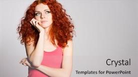  Presentation with red and gray - Theme having question womam - portrait thinking red haired young background and a light gray colored foreground