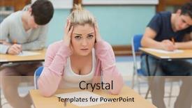  Presentation with examination - Cool new slide deck with thinking student sitting backdrop and a coral colored foreground