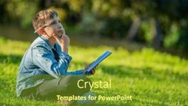  Presentation with green notebook - PPT layouts with thinking-student-with-a-textbook background and a tawny brown colored foreground