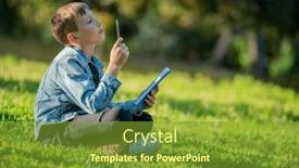  Presentation with school garden - Presentation theme enhanced with thinking-student-with-a-textbook background and a tawny brown colored foreground