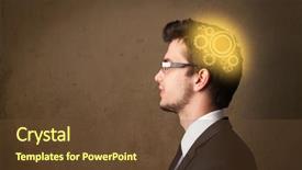  Presentation with human machine - Colorful presentation enhanced with thinking with a glowing machine backdrop and a tawny brown colored foreground