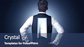  Presentation with businessman standing on maze - PPT theme consisting of thinking with an open door background and a ocean colored foreground