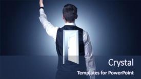  Presentation with open door - Presentation theme having thinking with an open door background and a ocean colored foreground