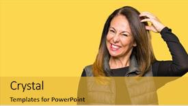  Presentation with question - Audience pleasing presentation theme consisting of thinking with hand on head backdrop and a  colored foreground