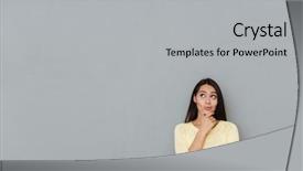  Presentation with lady - Presentation design enhanced with thinking woman - picture of thoughtful lady dressed background and a light gray colored foreground