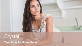  Presentation with kitchen - Audience pleasing presentation design consisting of thinking woman - thoughtful pretty brunette backdrop and a coral colored foreground