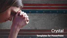  Presentation with american flag - Cool new PPT layouts with thinking woman against american flag backdrop and a dark gray colored foreground