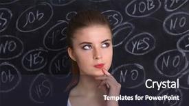  Presentation with yes - Amazing presentation theme having thinking young woman with yes backdrop and a wine colored foreground