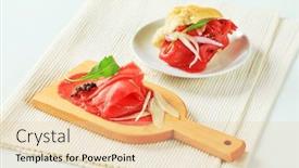  Presentation with raw meat - Audience pleasing slide deck consisting of thinly-sliced-raw-beef-meat backdrop and a lemonade colored foreground