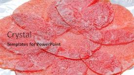  Presentation with meat beef - Colorful presentation design enhanced with thinly sliced raw beef meat backdrop and a coral colored foreground