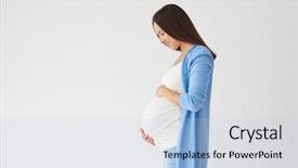  Presentation with pregnant - PPT layouts consisting of third - side view of woman looking background and a light blue colored foreground