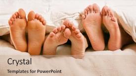  Presentation with feet - PPT theme consisting of third - three people under the covers background and a coral colored foreground