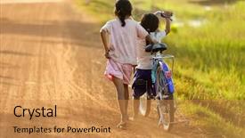  Presentation with cambodia - Amazing slides having third - two little sisters are walking backdrop and a gold colored foreground