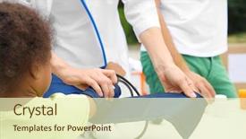  Presentation with blood pressure - Colorful PPT theme enhanced with third - volunteer doctor measuring blood pressure backdrop and a soft green colored foreground