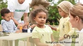  Presentation with third - Audience pleasing theme consisting of third - volunteers giving vitamin tablets backdrop and a lemonade colored foreground
