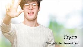  Presentation with third - Presentation design enhanced with third eye - young handsome man wearing glasses background and a lemonade colored foreground