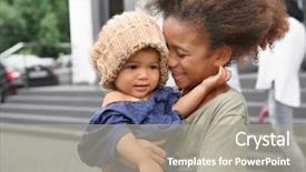  Presentation with african american girl power business - PPT theme having third world country - poor african girl with younger background and a gray colored foreground