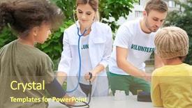  Presentation with blood pressure - Theme enhanced with third world country - volunteer doctor measuring blood pressure background and a coral colored foreground