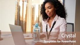  Presentation with office water cooler - Amazing PPT layouts having thirst - businesswoman with laptop sitting backdrop and a coral colored foreground