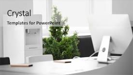  Presentation with office water cooler - Beautiful presentation design featuring thirst - modern water cooler in office backdrop and a white colored foreground