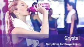  Presentation with drinking water - Cool new PPT layouts with thirsty - blonde woman drinking water backdrop and a navy blue colored foreground