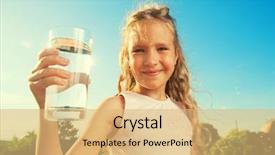 Presentation with water glass - Colorful PPT theme enhanced with thirsty - girl holding glass with water backdrop and a yellow colored foreground