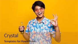  Presentation with asian nurse helps a man - Audience pleasing PPT theme consisting of thirsty - portrait of a happy asian backdrop and a gold colored foreground
