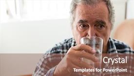  Presentation with benefits of drinking water - Beautiful slides featuring thirsty - senior man drinking water while backdrop and a  colored foreground