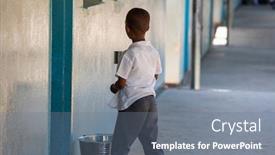  Presentation with drinking water - Audience pleasing theme consisting of thirsty-african-child-at-school backdrop and a gray colored foreground