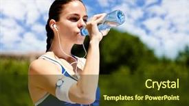  Presentation with drinking water - PPT layouts enhanced with thirsty sporty woman drinking water background and a tawny brown colored foreground