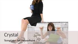  Presentation with cage - Amazing PPT layouts having thirty something business woman sitting backdrop and a soft green colored foreground