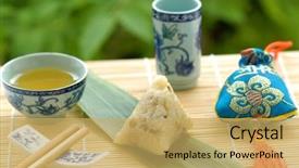  Presentation with food pyramid - Audience pleasing PPT theme consisting of this food at dragon boat backdrop and a yellow colored foreground