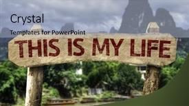  Presentation with life story - Slides featuring career success story - this is my life wooden background and a light blue colored foreground