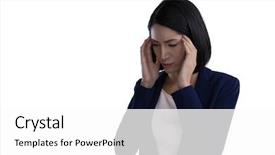  Presentation with white pigeon against the blue - Presentation design enhanced with thnking - businesswoman suffering from headache background and a  colored foreground