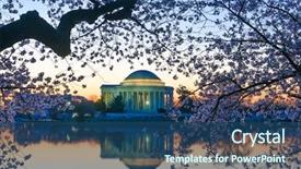  Presentation with cherry blossom - Presentation theme with thomas jefferson - washington dc during cherry blossom background and a ocean colored foreground