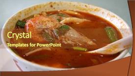  Presentation with seafood - PPT theme having thomyam seafood soup traditional thai background and a tawny brown colored foreground