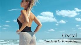  Presentation with slim body - Colorful slide set enhanced with thong - beautiful model in bikini posing backdrop and a light blue colored foreground