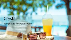  Presentation with summer holiday move - PPT theme featuring thong - summer holiday vacation accessories background and a  colored foreground