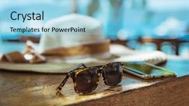  Presentation with summer holiday move - Amazing PPT theme having thong - summer holiday vacation accessories backdrop and a light blue colored foreground